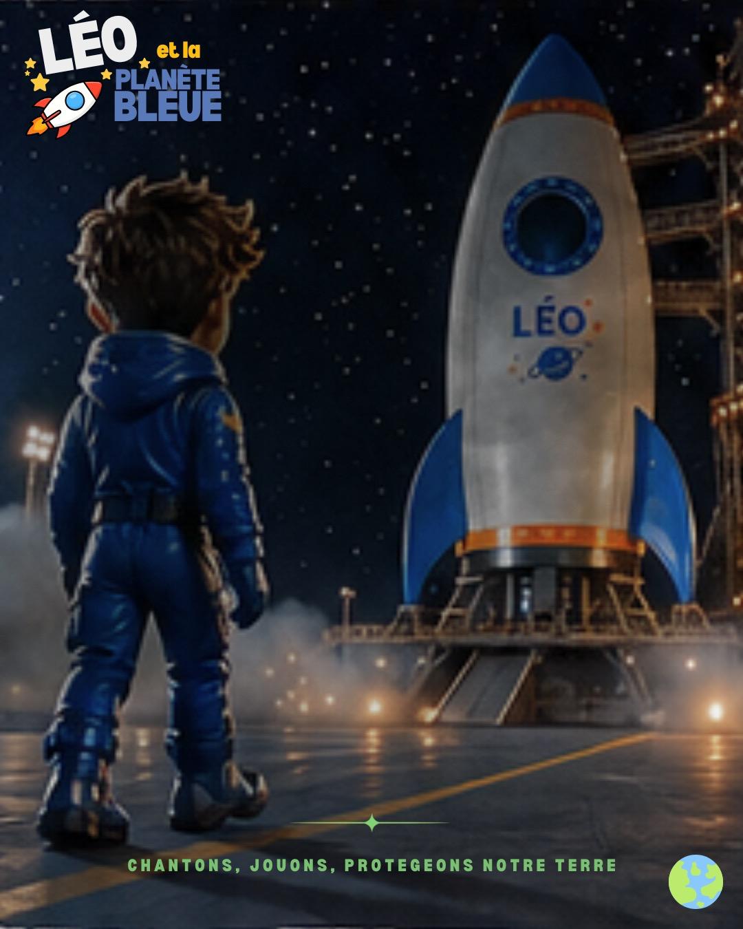 Affiche officielle : Léo regarde sa fusée sur la base de lancement