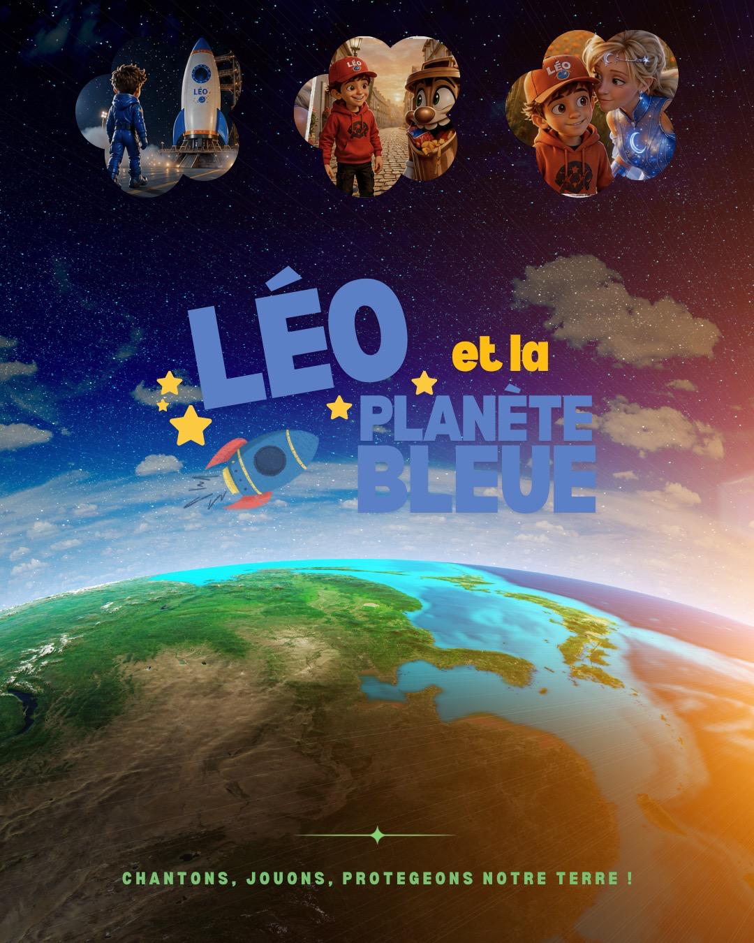 Affiche officielle Léo et la Planète Bleue, avec la Terre et les personnages
